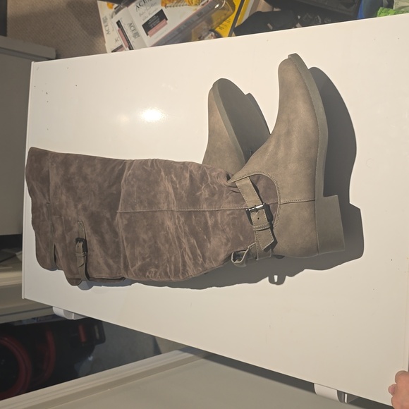 Brand New Taupe Suede Thigh High Boots - Picture 1 of 4